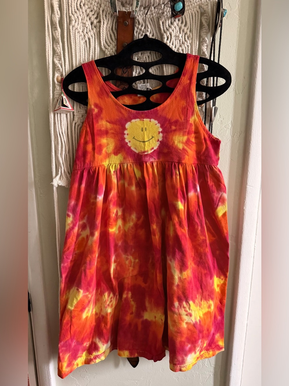 Child Tie-Dye Sun Smile Tank Dress - Orange & Yellow